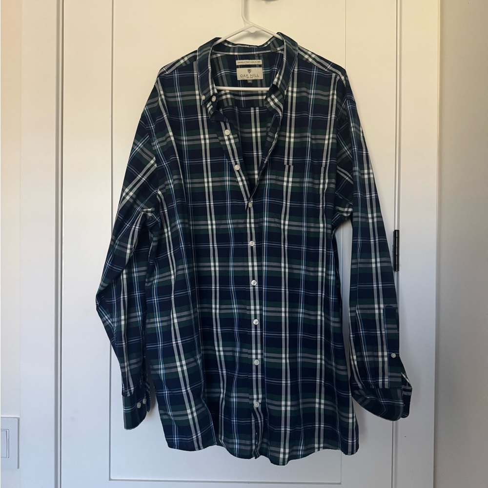 Oak Hill Navy and White Plaid Men's Button Down Shirt